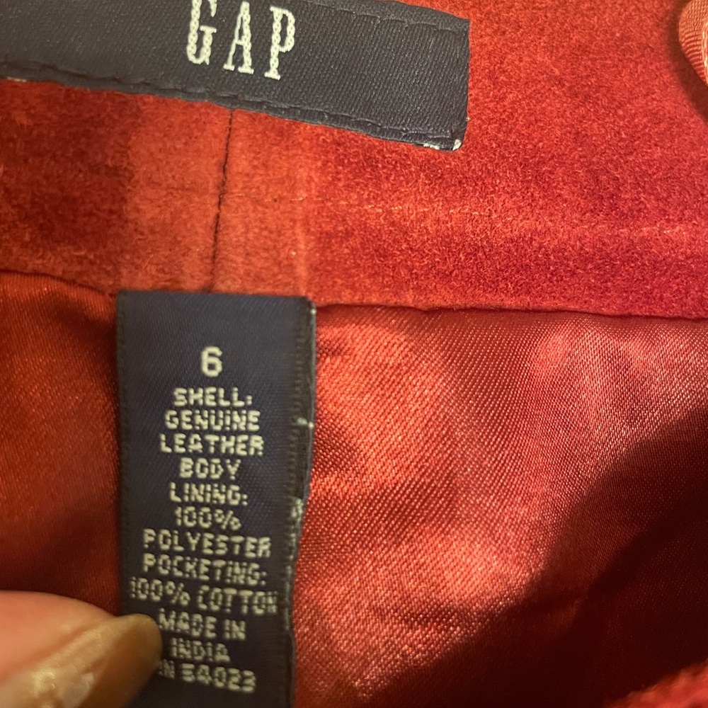Vintage GAP Y2K Grunge Brick Red Suede Leather Midi Skirt Size 6 - Picture 7 of 8
